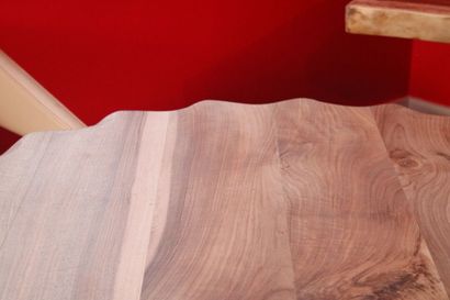 Walnut wood tulip table on a tripod steel...