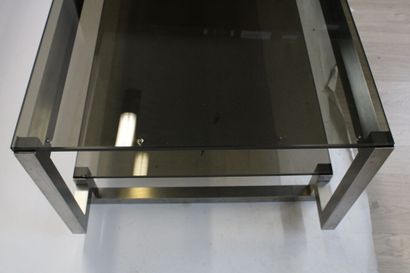 Coffee table in chromed metal, double smoked...