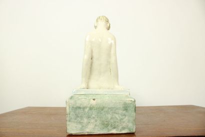 Blue and green earthenware sculpture, decorated...