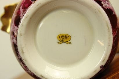 A. Massé Cover pot in porcelain with marbled...