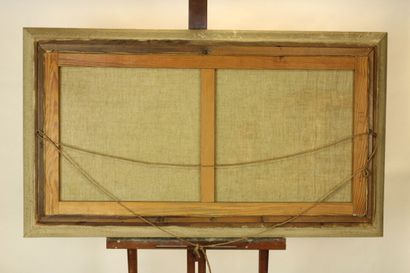 École du XXe. Le port en été. Huile sur toile....