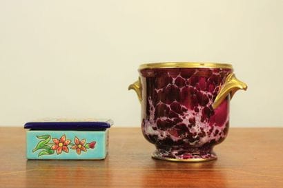 A. Massé Cover pot in porcelain with marbled...
