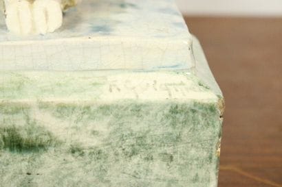 Blue and green earthenware sculpture, decorated...