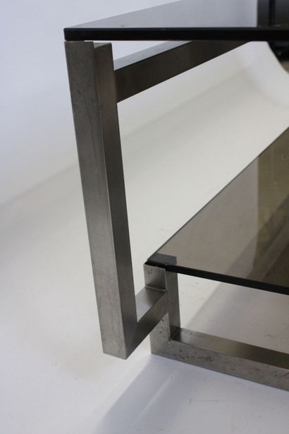 Coffee table in chromed metal, double smoked...