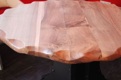 Walnut wood tulip table on a tripod steel...