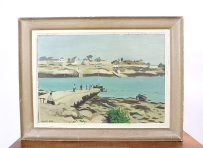 François BRET (1918-2004).
Vue sur port,...