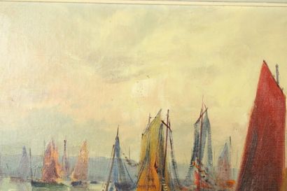 J. PHILIPPE (XXème siècle) 
Vue d'un port,...