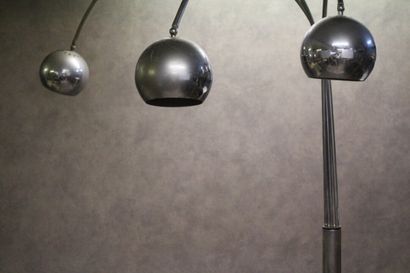Design floor lamp in chromed steel with three...