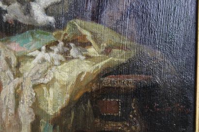 Colombe nourrissant ses petits, huile sur...