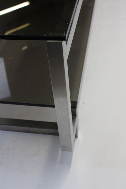 Coffee table in chromed metal, double smoked...