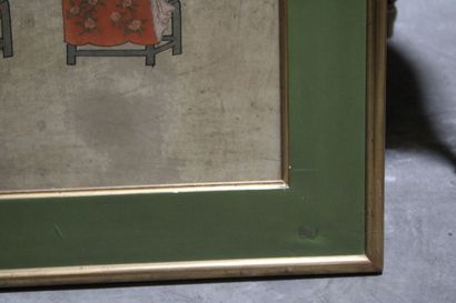 CHINE. Peinture à l'encre et couleur sur...