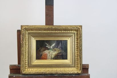 Colombe nourrissant ses petits, huile sur...