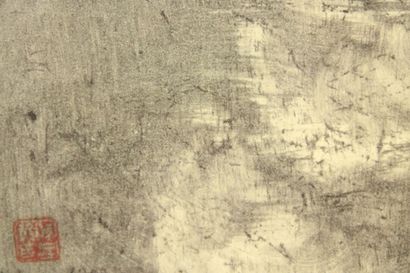 CHINE. Vue d'une ruelle, gravure. Signée...