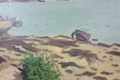 François BRET (1918-2004).
Vue sur port,...