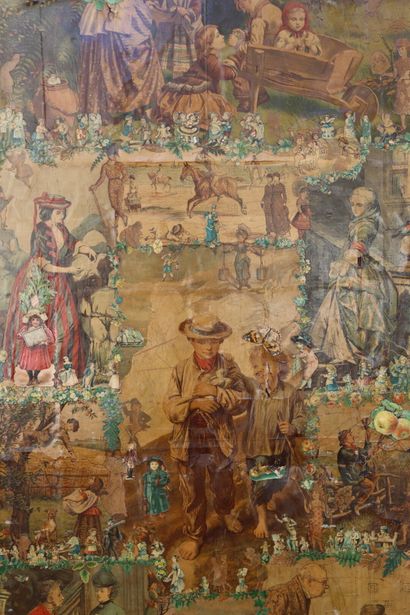 Paravent à quatre feuilles en toile et cuir,...