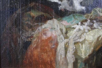 Colombe nourrissant ses petits, huile sur...