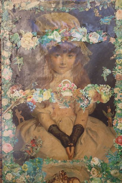 Paravent à quatre feuilles en toile et cuir,...
