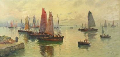 J. PHILIPPE (XXème siècle) 
Vue d'un port,...
