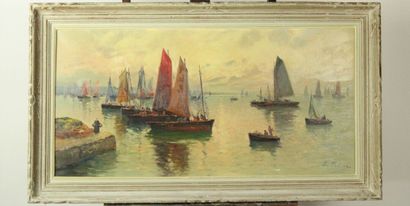 J. PHILIPPE (XXème siècle) 
Vue d'un port,...