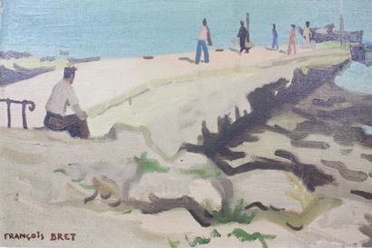 François BRET (1918-2004).
Vue sur port,...