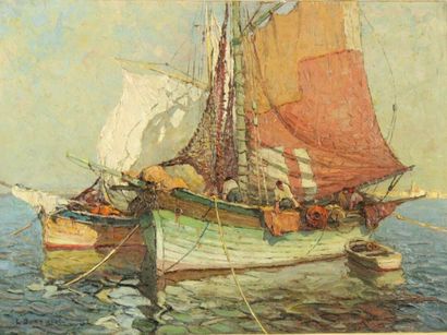 Louis BONAMICI (1878-1966), Navire, huile...