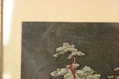 JAPON. Combat d'hommes, estampe. Signée en...