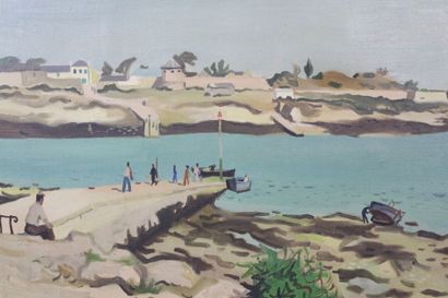 François BRET (1918-2004).
Vue sur port,...