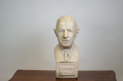 Sculpture in white patinated cement representing...
