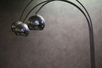 Design floor lamp in chromed steel with three...