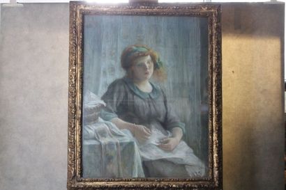 École française du XIXème siècle La couturière,...