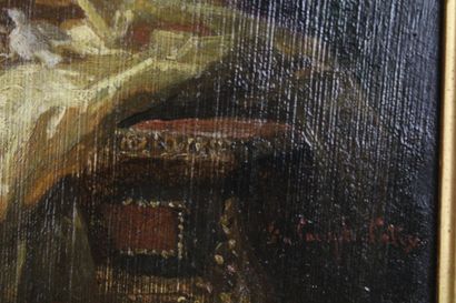 Colombe nourrissant ses petits, huile sur...