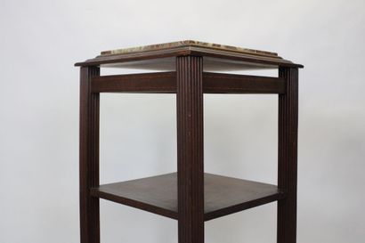 Stained walnut saddle with two crotch shelves...