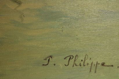 J. PHILIPPE (XXème siècle) 
Vue d'un port,...