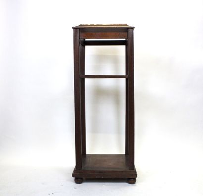 Stained walnut saddle with two crotch shelves...