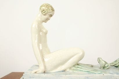 Blue and green earthenware sculpture, decorated...
