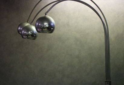 Design floor lamp in chromed steel with three...