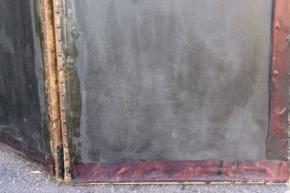 Paravent à quatre feuilles en toile et cuir,...