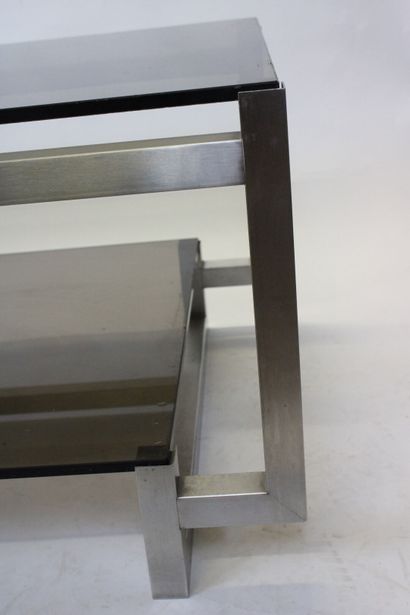 Coffee table in chromed metal, double smoked...