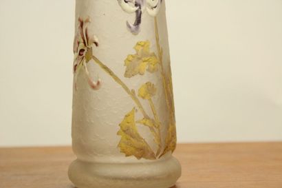 MONTJOYE 
Tubular glass vase with acid-etched...