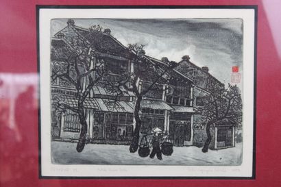 VIETNAM. Vue d'Hanoi, gravure. Titré, signé...