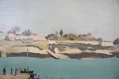 François BRET (1918-2004).
Vue sur port,...
