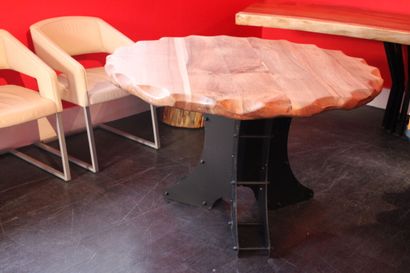 Walnut wood tulip table on a tripod steel...