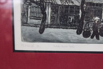 VIETNAM. Vue d'Hanoi, gravure. Titré, signé...