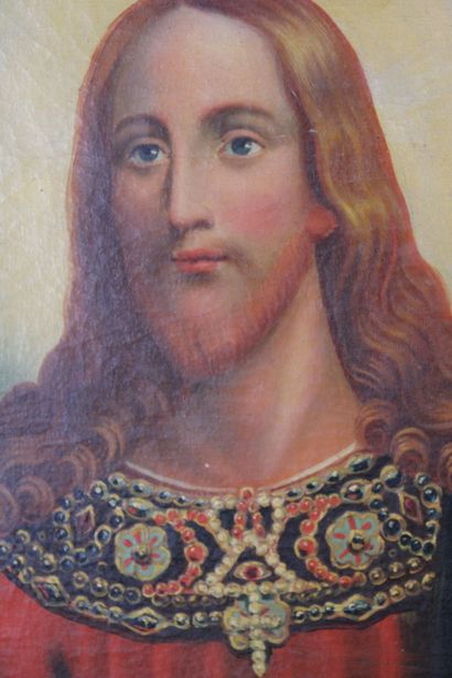 Retable en métal doré représentant Jésus,...