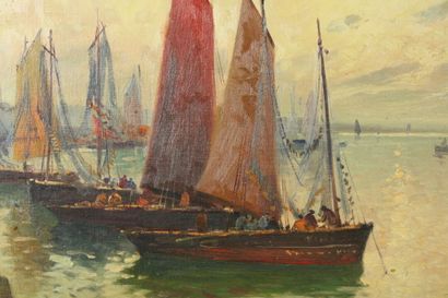 J. PHILIPPE (XXème siècle) 
Vue d'un port,...