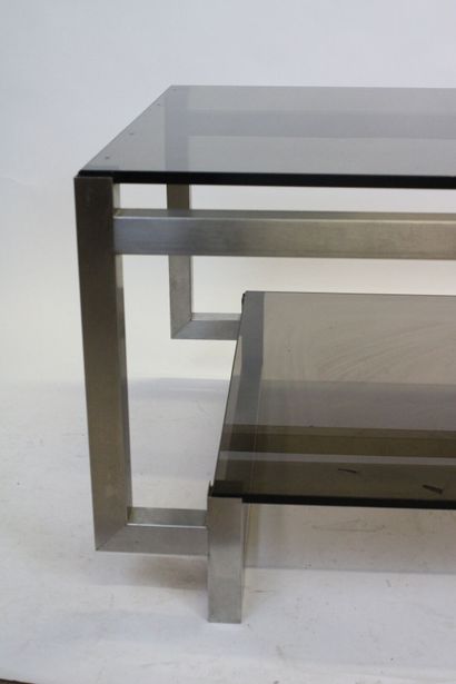 Coffee table in chromed metal, double smoked...