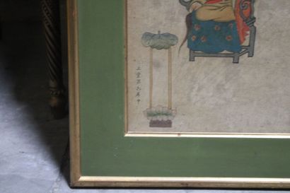 CHINE. Peinture à l'encre et couleur sur...