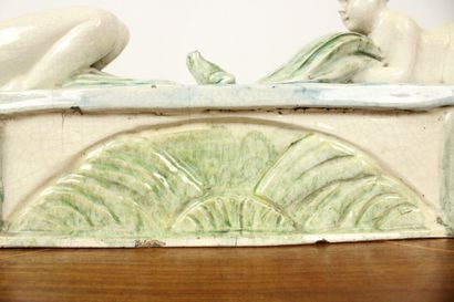 Blue and green earthenware sculpture, decorated...
