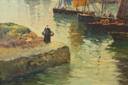 J. PHILIPPE (XXème siècle) 
Vue d'un port,...