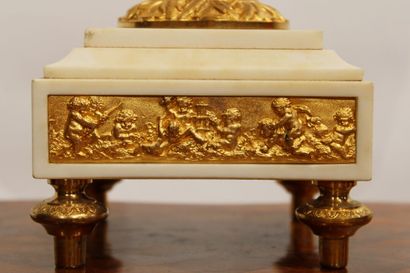 Louis XVI style mantel set in white marble...